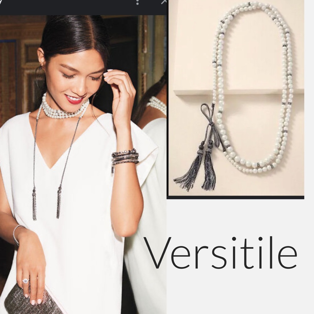 Stella & Dot Dot Mara Pearl Necklace metal tassels